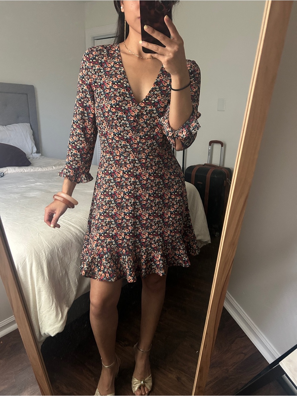 Topshop Floral V-Neck Ruffle Hem Dress